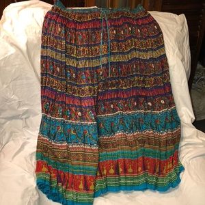 Multicolor fan skirt with drawstring belt